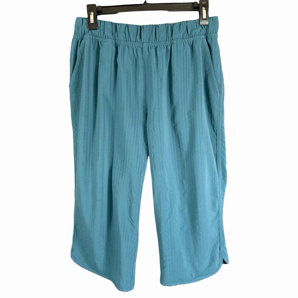 Title Nine Womens Wide Leg Cropped Pants Textured TN-270904 Green M Athleisure